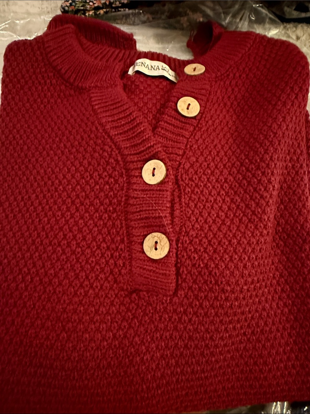 Zenana Outfitters Burgendy V- Neck Button Pullover